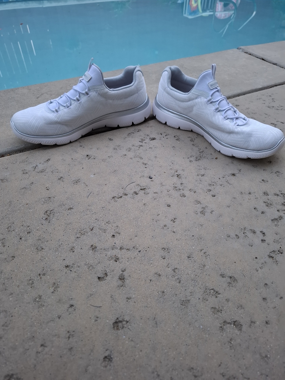 Skechers White and Sliver Knit Slip-On Sneakers - Picture 3 of 5